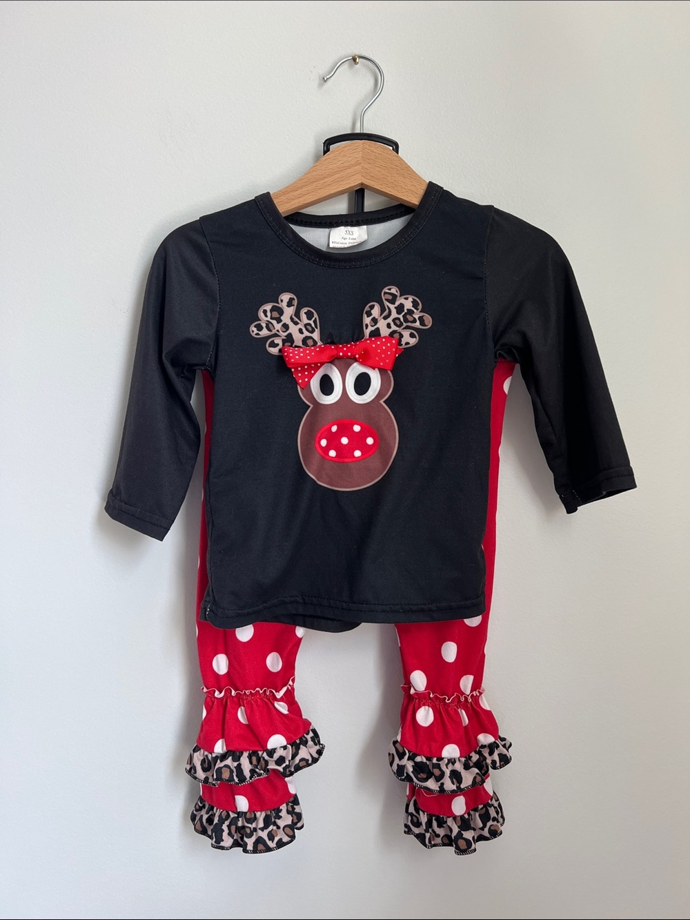 Baby’s Black & Red Reindeer Polka Dot Matching Set Size 3-6 Months
